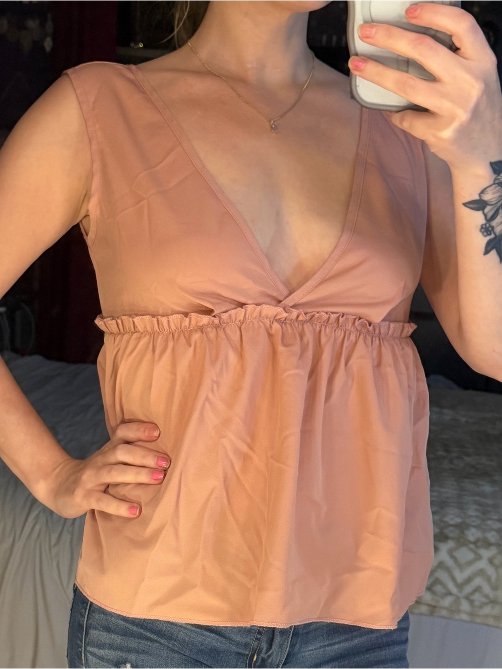 SHEIN Peach V-Neck Sleeveless Babydoll Camisole